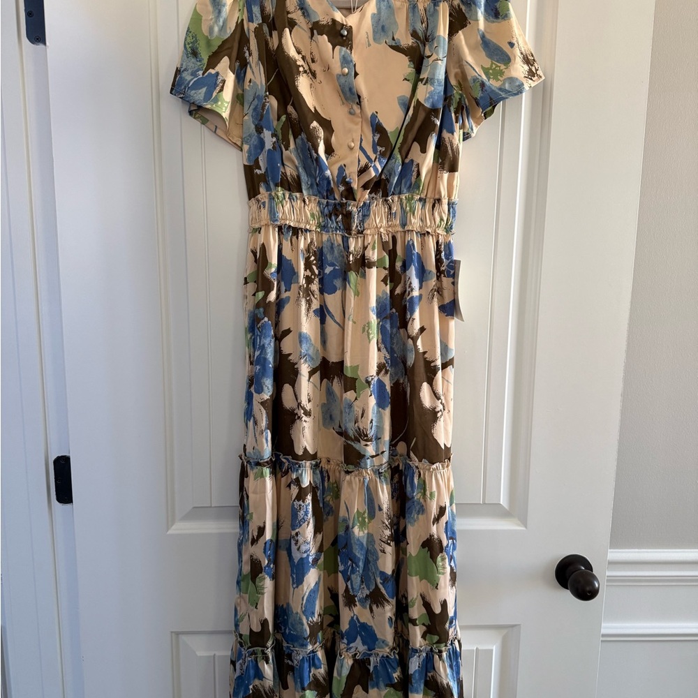 Bohme Blue and Cream Floral Maxi Dress